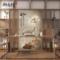 BONJEAN中式屏风遮挡家用古典荷花装饰大堂隔断客厅时尚半透实木镂空座屏