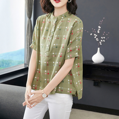 侠古晟语衬衫女2021新款夏短袖上衣雪纺妈妈大码洋气遮肚子小衫