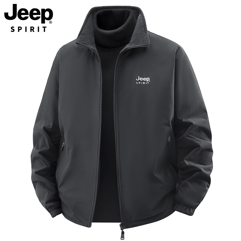 JEEP SPIRIT双面穿夹克加绒外套男士秋冬厚摇粒绒外套户外休闲立领抓绒