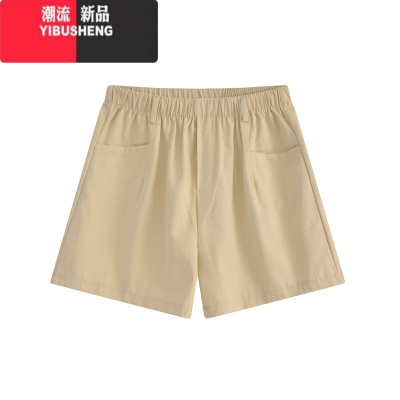 YIBUSHENG卡其色短裤女季工装裤新款裤子小个子运动休闲裤宽松时尚阔腿裤