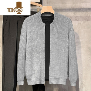 YANXU早秋小众设计感开衫毛衣男简约百搭纯色针织衫男装休闲潮流薄外套