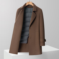 时尚商务双面呢羊毛大衣男士秋冬新款85鹅绒拆卸内胆中长呢子外套