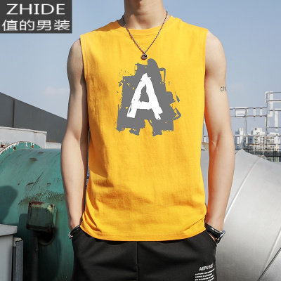 SUNTEK男士背心运动坎肩潮牌夏季个性潮流棉宽松无袖马甲篮球t恤外穿马甲/背心