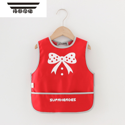 拓斯帝诺儿童罩衣夏季防水防脏宝宝吃饭围兜背心宝宝反穿衣薄款婴儿裙护衣学院风红色100(S建议0-2岁）