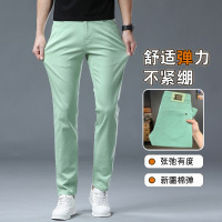 薄荷绿修身潮牌牛仔裤男士春夏弹力高奢男款商务小直筒裤品质
