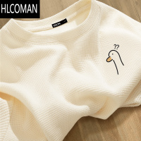 HLCOMAN华夫格短袖男夏季新款潮流设计感t恤男生趣味鸭子圆领半截袖