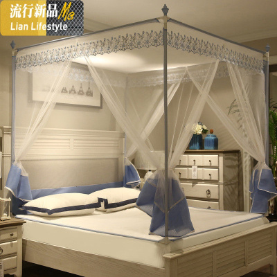 新款蚊帐儿童防摔拉链支架1.5m蒙古包1.8m床家用三开公主蚊帐2 三维工匠