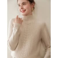 秋冬新款绞花山羊绒针织衫女半高领套头打底内穿百搭加厚毛衣外套