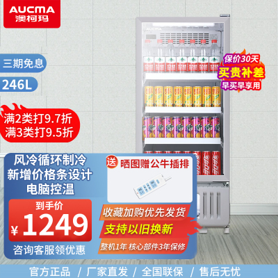 澳柯玛(AUCMA)246升商用单门立式冷藏展示柜 冷饮陈列柜保鲜柜饮料柜 超市啤酒柜陈列柜 风冷SC-246
