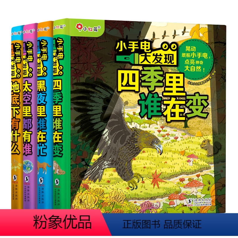 [全套4册]小手电大发现系列 [正版]小手电大发现系列 全套4册 儿童幼儿趣味探险书神奇魔法手电筒科普书黑夜里谁在忙四季