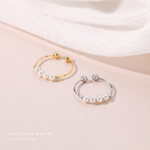 云小舒s925复古仿珍珠戒指女法饰个性轻奢小众指环纯银关节戒单戒送女朋友老婆情人节七夕生日礼物