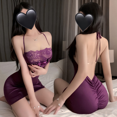 暗夜迷情蕾丝透胸露背裙包臀短裙性感情趣内衣连衣裙女式情趣睡衣ZY111
