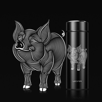 家柏饰(CORATED)生肖牛年保温杯磨砂男士泡茶杯子水杯不锈钢茶杯500ml雅黑色500ml金猪