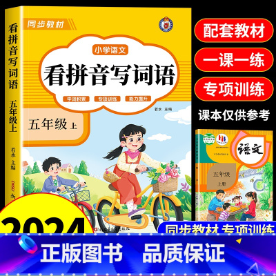 [五年级上册]看拼音写词语 小学五年级 [正版]看拼音写词语五年级下册 语文小学注音生字拼音拼读字词5年级上汉字专项强化
