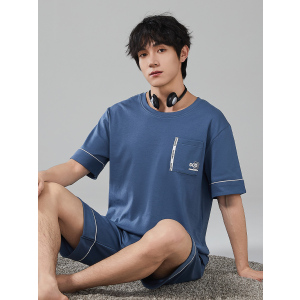 睡衣男士夏季纯棉短袖短裤家居服男款夏天薄款休闲大码可外穿套装