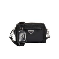 普拉达(PRADA)男士女士通用多功能织物皮革拼接单肩包耐用便携时
