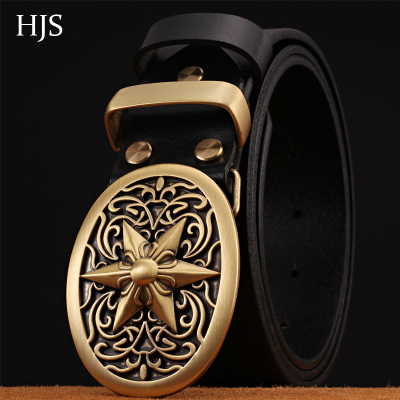 赫泽琼斯HEZZJONES皮带男原创手工复古真皮腰带克罗心纯铜扣皮带时尚青年牛仔裤腰带潮男发型师皮带