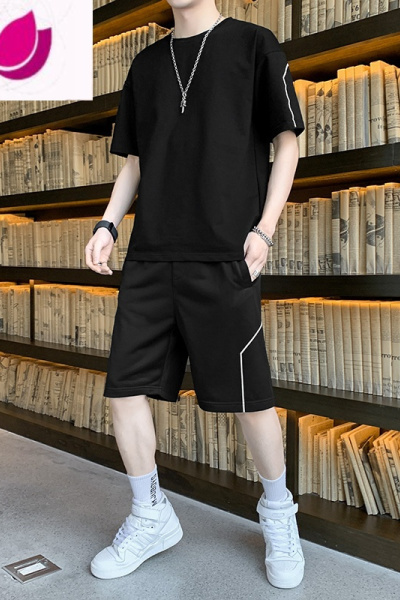 七斓潮牌短袖t恤男士夏季休闲运动冰丝短裤套装男装搭配一套痞帅夏装
