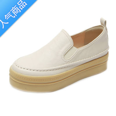 SUNTEK休闲鞋女2023春季新款百搭时尚内增高女鞋厚底松糕鞋一脚蹬乐福鞋