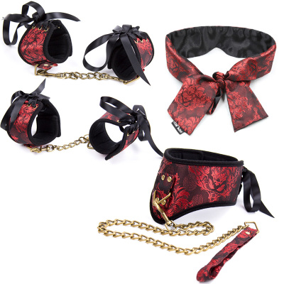 吉祥小炮SM玩具硅胶口球口塞枷丝带眼罩项圈手铐乳贴皮鞭情趣用品另类5件套-眼罩手铐脚铐项圈