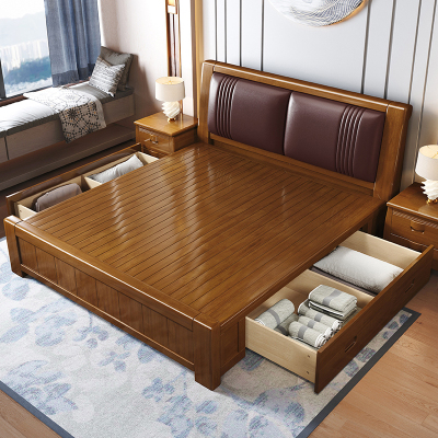 臻远 ZY-SMC-156 现代简约实木床双人床 1.5米抽屉高箱