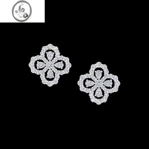 JiMi2023新款HW四叶草镶钻精工大气锆石耳环满钻耳饰送女朋友礼物