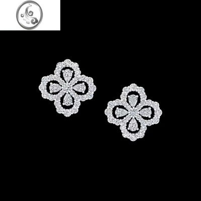 JiMi2023新款HW四叶草镶钻精工大气锆石耳环满钻耳饰送女朋友礼物