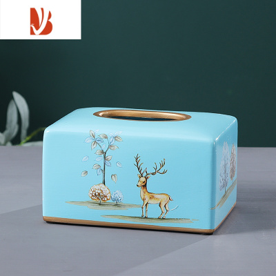 三维工匠创意北欧风ins陶瓷纸巾盒轻奢家用欧式现代客厅餐厅装饰抽纸巾盒 一路福星纸巾盒[方形]