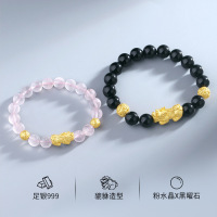 鑫铂尼999足银貔貅手串转运珠情侣手链3D硬银水晶手饰七夕情人节生日礼物送男女友