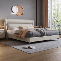 欧梵森 意式轻奢真皮床双人主卧婚床1.8米大床软包储物床现代简约榻榻米双人床床头LED灯带皮艺床