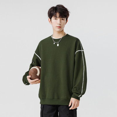 男装秋季新款卫衣男潮牌百搭简约高级感提花字母男士套头圆领卫衣