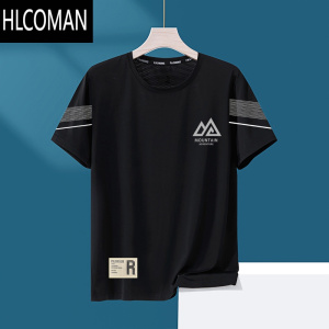 HLCOMAN夏季冰丝t恤男圆领速干衣短袖薄款透气半袖大码上衣男运动宽松潮