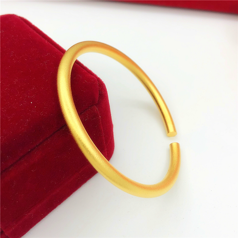 仿越南沙金手镯女实心仿黄金古法传承亚光磨砂开口手镯铜镀金首饰送女朋友老婆情人节七夕生日礼物