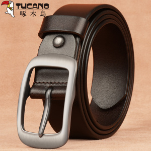 啄木鸟牛皮腰带女真皮针扣头皮带女时尚牛仔百搭休闲裤带女牛皮层