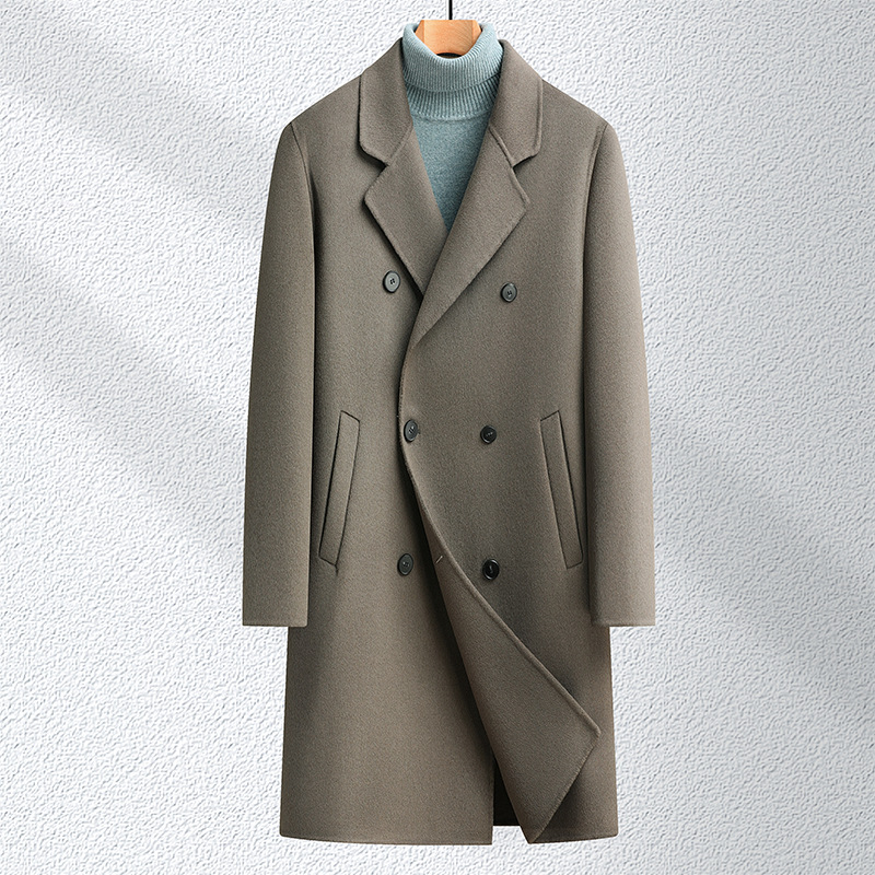 秋冬新款落肩袖男士长款双排扣双面呢羊毛大衣男潮流外套