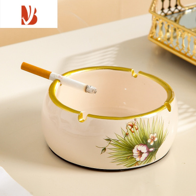 三维工匠美式纸巾盒摆件陶瓷客厅茶几简约现代抽纸盒家用创意烟灰缸套装 鼓形烟灰缸-米色大号