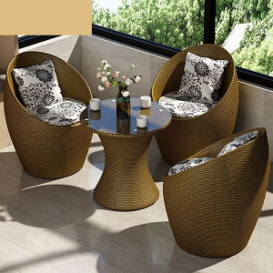 藤椅三件套阳台小桌椅一桌两椅茶几组合庭院户外休闲 鸟巢3椅+1桌[金色]