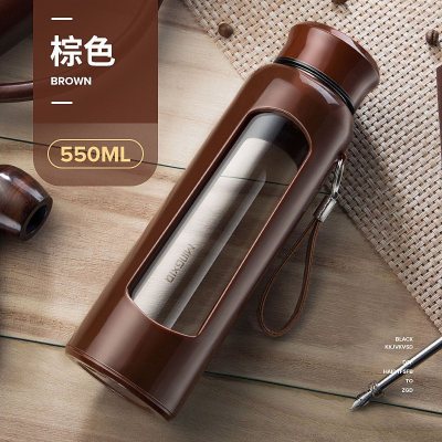 家柏饰(CORATED)玻璃杯带盖防摔泡茶杯男士双层过滤家用水杯便携杯子女随手杯咖啡色550ML