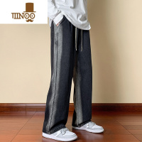 YANXU渐变牛仔裤男夏季薄款直筒宽松黑色阔腿美式vibe高街拖地潮牌裤子