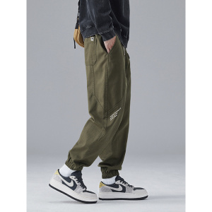 高档100%棉运动裤纯棉男品质宽松纯色潮流束脚时尚哈伦休闲裤新款