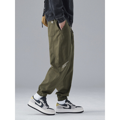 高档100%棉运动裤纯棉男品质宽松纯色潮流束脚时尚哈伦休闲裤新款