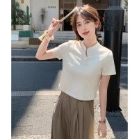 [2.5折价71.1元叠加优惠券]唐狮夏季女圆领新中式短袖T恤气质优雅高级感百搭简约时尚