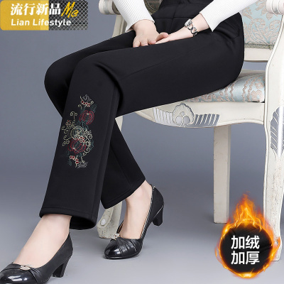 恋名媛妈妈裤子秋冬装加绒裤中老年人直筒女裤中年外穿宽松加厚保暖棉裤妈妈装