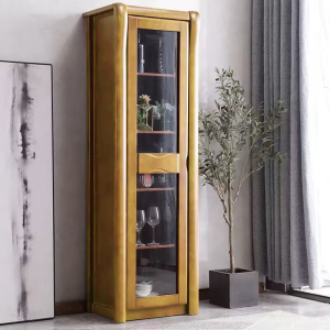 青木川 简约现代实木酒柜多层带玻璃门餐边柜茶水柜一体客厅餐厅家用落地单门高柜迷你立柜收纳储物柜小户型置物架