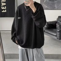 ThreeSons华夫格上衣秋冬季新款长袖个性波浪纹提花嘻哈凤宽松卫衣