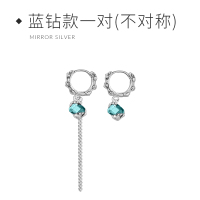 925纯银几何方糖闪亮耳圈十字架不对称流苏耳环女耳饰个性