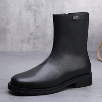 切尔西靴子新款春秋厚底休闲高帮单靴英伦风方头短靴加绒男靴