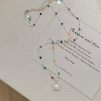 s925纯银彩色五角星项链女小众设计师款学生党毛衣链配饰时髦送女朋友老婆情人节七夕生日礼物