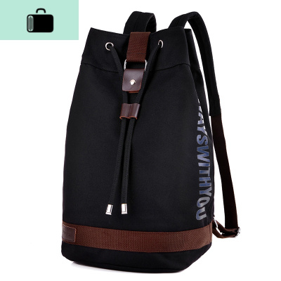 帆布水桶双肩包男包户外运动休闲大容量电脑背包旅行包学生书包潮NEW LAKE 黑色