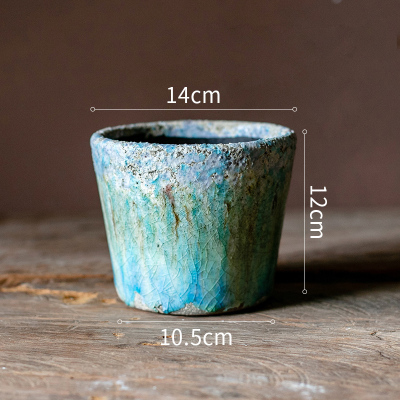 美帮汇彩色玻璃釉渐变色花盆 美式乡村复古多肉植物粗陶红陶透气 花盆(B款)(底部有孔) 中